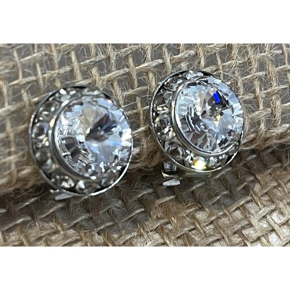 Vtg Faux Crystal Rhinestone Clip On Earrings Costume Jewelry Bling Holiday Party - Picture 1 of 7